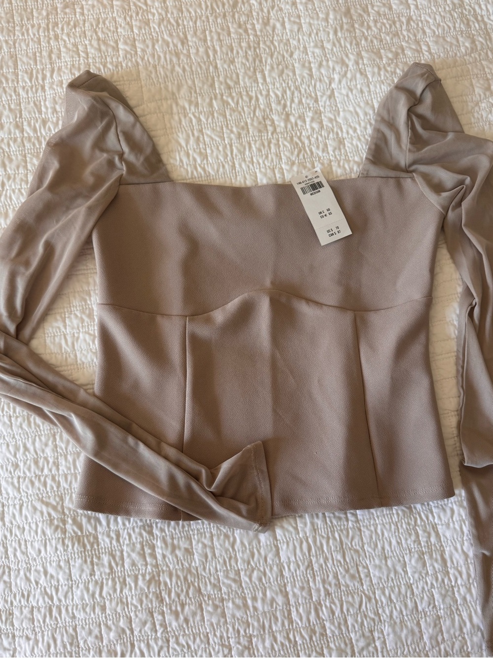 Abercrombie & Fitch Taupe Square-Neck Long-Sleeve Top